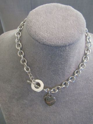 Vintage 19.  5” Large Tiffany & Co Sterling Silver Blank Heart Tag Toggle Necklace