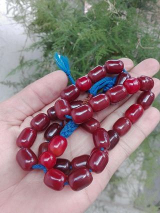 Vintage Rosary Faturan Prayer Beads Bakelite Amber Islamic Stone Old Red Misbaha