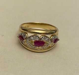 Vintage 14k Yellow Gold Diamond & Ruby Ring Size 8
