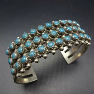 Vintage Zuni Hand - Stamped Sterling Silver Turquoise Petit Point Cuff Bracelet