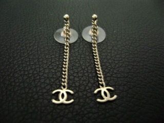 Auth Chanel Vintage Tiny Cc Dangling Pierced Earrings
