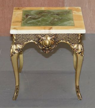 Vintage French Side Table With Gold Gilt Style Finish & Faux Marble Top