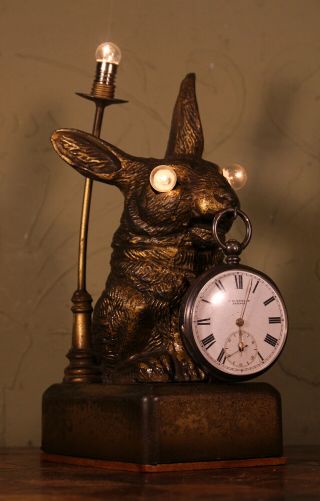 Antique Gilt Rabbit Pocket Watch Holder Stand Lamp Light Austria C1910 Rare