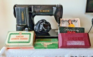 Vtg Singer 301a Slant Needle Sewing Machine W/ Pedal & Attachments -
