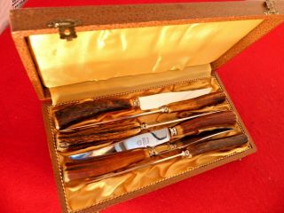 Vintage Puma Germany Set Of Six Stag Stainless Steak Knives