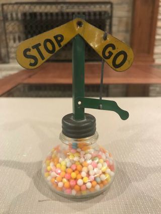 Rare Vintage Glass Candy Container " Stop And Go " Circa 1924