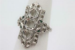 Antique Art Deco Platinum Filigree Emerald Semi - Mount Setting For 23 Diamonds