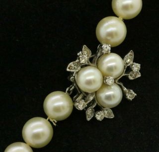 Vintage 14K WG.  73CTW VS diamond 9mm pearl strand necklace w/ flower clasp 2