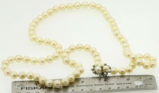 Vintage 14K WG.  73CTW VS diamond 9mm pearl strand necklace w/ flower clasp 3