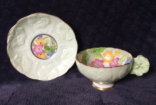 Rare Vintage Paragon Star China Flower Handle Relief Chintz Cup Saucer