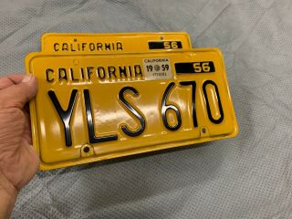 1956 California Yellow And Black - Plates Pair Vintage Dmv Clear Yls 670
