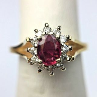 . 65ct Natural Ruby Diamond Halo 14k Yellow Gold Engagement Ring Vintage
