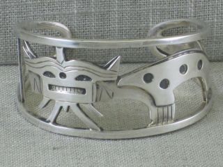 Vtg Graziella Laffi Peru Sterling Silver Abstract Cat Animal Cuff Bracelet 57.  8g