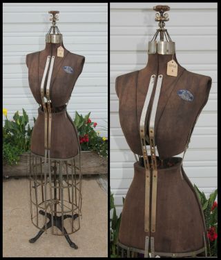 Pat 1908 Vintage L&M Adjustable ACME Dress Form Size A Victorian Cast Iron Base 2