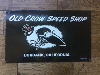 Vintage Old Crow Speed Shop Heavy Porcelain Sign 18”x11” Hot Rod