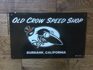 Vintage Old Crow Speed Shop Heavy Porcelain Sign 18”x11” Hot rod 2
