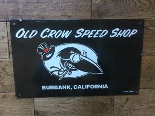 Vintage Old Crow Speed Shop Heavy Porcelain Sign 18”x11” Hot rod 3