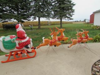 Vintage Grand Venture,  Empire,  Santa W/sleigh,  4 Reindeer Christmas Blowmold