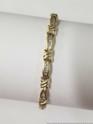 Vintage 14k Gold 1ctw Fine White Diamond Baguette Tennis Bracelet 2