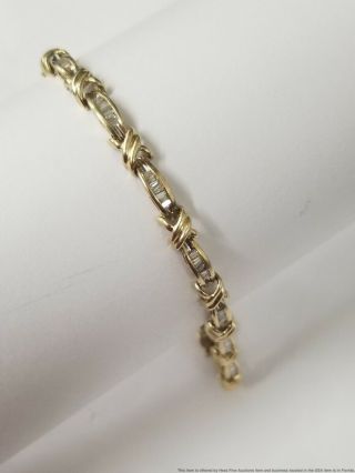 Vintage 14k Gold 1ctw Fine White Diamond Baguette Tennis Bracelet 3