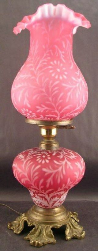 Vintage Fenton For L.  G.  Wright Cranberry Opalescent Daisy And Fern Lamp 20” Vgc