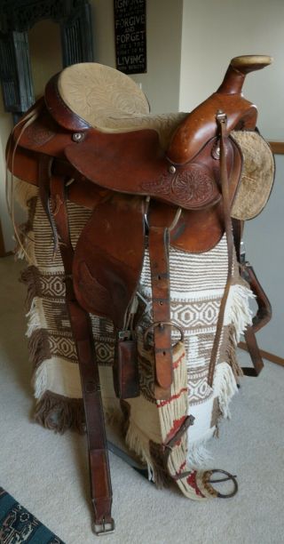 Vintage Hereford Brand Tex Tan Leather 16 " Horse Riding Saddle Seat