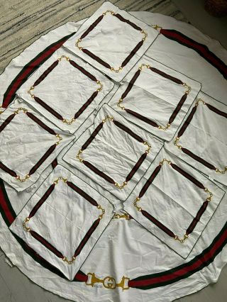 Rare Vintage Gucci Round Tablecloth With 8 Matching Napkins Equestrian Horsebit