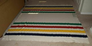 HUDSON BAY 6 POINT BLANKET 100 Wool Vintage 90x96 inches Made in England 3