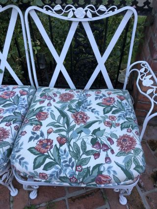 Vintage Woodard Mid Century Chantilly Rose Wrought iron White patio Loveseat 2