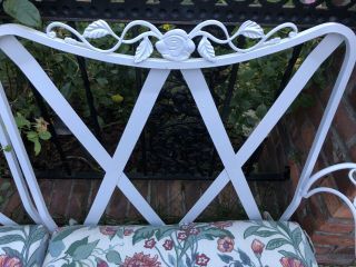 Vintage Woodard Mid Century Chantilly Rose Wrought iron White patio Loveseat 3