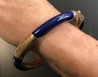 14k Yellow Gold Vintage Hinged Lapis Lazuli Bracelet 18.  6 G
