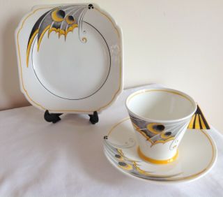Vintage Art Deco Shelley Porcelain Mode Vogue Butterfly Trio Chevron Cup 2