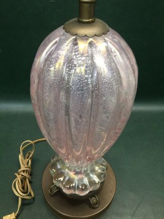 Vintage Mid Century Barovier & Toso Pink Controlled Bubble Murano Art Glass Lamp 2