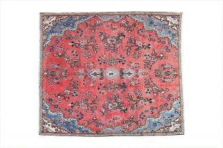 6x7 Wool Hand Knotted Oriental Medallion Vintage Traditional Red Floral Area Rug