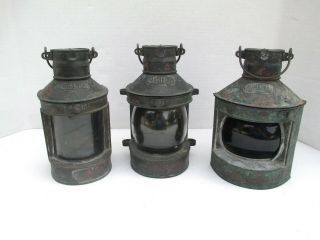 Set Of 3 Vintage Nautical Light Lanterns Tung Woo Starboard Masthead Stern