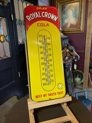Vintage Royal Crown Soda Tin 25 " Thermometer Advertising Sign " Watch Video "