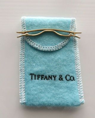 Vintage Tiffany & Co 14k Collar Bar With Ribbed Design & Tiffany Blue Pouch