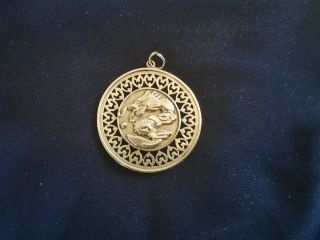 Vintage Chinese 14k Solid Gold Dragon And Good Luck Pendant.  9grms 37 Mm Diam.