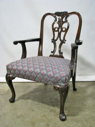 Vintage Mahogany Chippendale Style Open Armchair; Beautifully Carved Details
