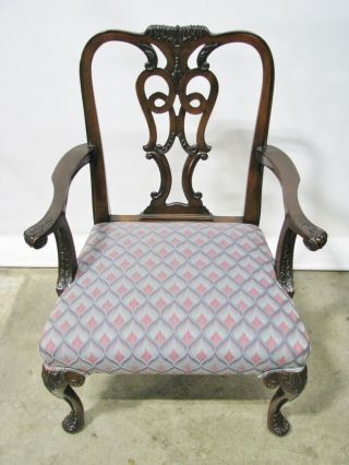 Vintage Mahogany Chippendale Style Open Armchair; Beautifully Carved Details 2