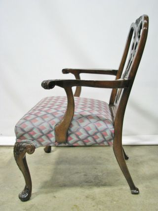 Vintage Mahogany Chippendale Style Open Armchair; Beautifully Carved Details 3