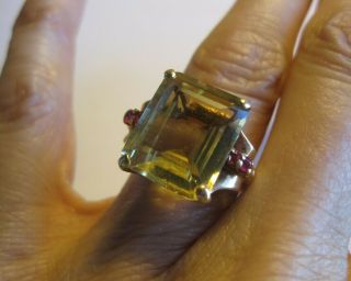 Vintage 14k Yellow Gold Topaz Ring With Rubies Art Deco Style