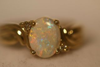 Heavy Vintage 14k Yellow Gold Fire Opal Vs Diamond Flower Art Deco Ring Sz 6.  75