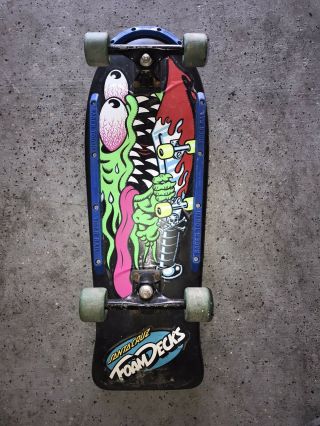 Vintage Og Santa Cruz Slasher Foam Skateboard Keith Meek Cross Bones Tracker