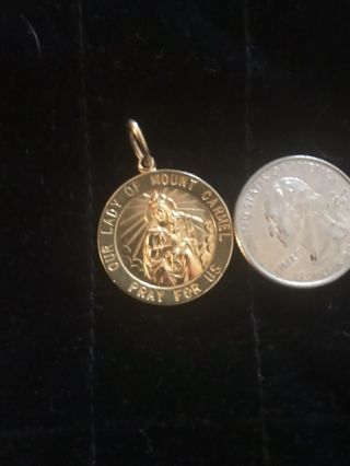 Vtg Gold 14k Our Lady Of Mount Carmel Medal Virgin Mary Pendant Scapular 4.  70gr
