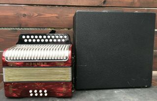 Vintage Accordion Hohner Erica Folk Diatonic Button Germany With Case Key G/c