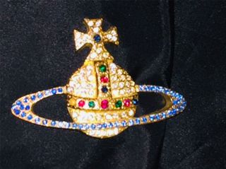 Vtg 1994 Vivienne Westwood Crystal Orb Logo Brooch Large Pin Signed