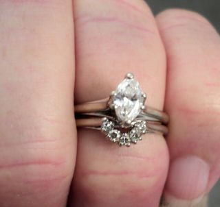 Estate Vtg 14k White Gold Halo Diamond Engagement &diamond Wedding Bridal Set - 5