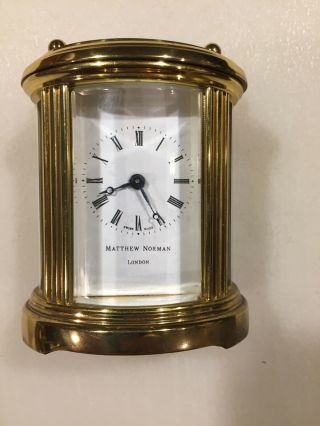Vintage Matthew Norman Brass 8 Day Miniature Oval Carriage Clock 11 Jewels Swiss