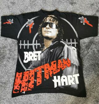 Vintage 1994 Bret Hitman Hart All Over Print Shirt Xl Wwf Wwe Wrestling